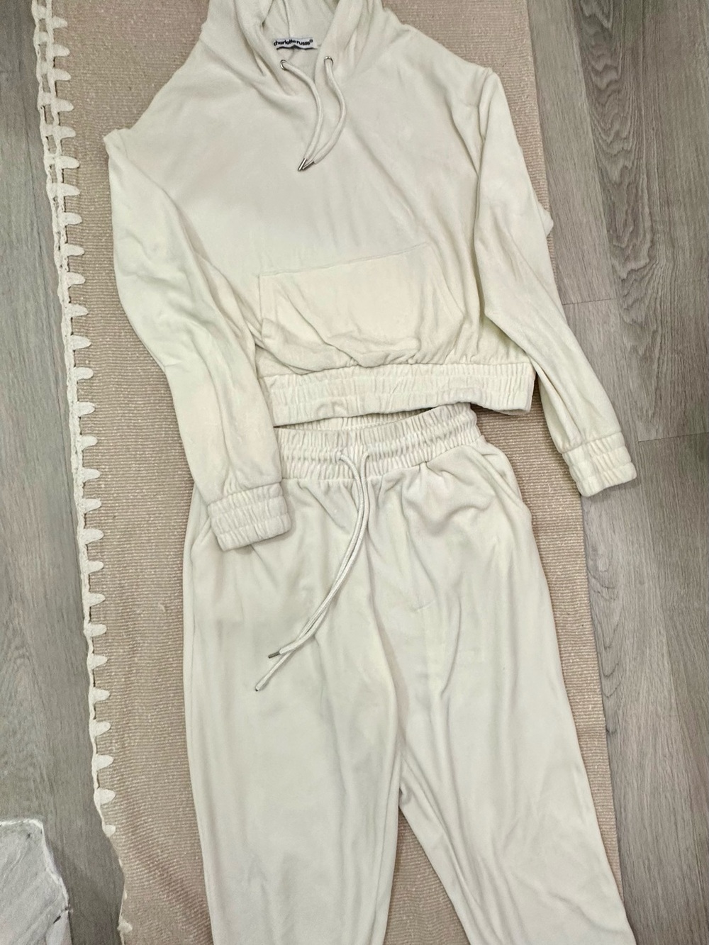 Charlotte Russe Cream Drawstring Hoodie & Jogger Set